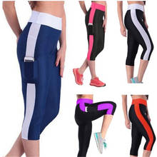Mulheres retalhos leggings de cintura alta com bolso esportes fitness leggings gym 3/4 senhoras finas calças cortadas feminino leggins 2024 - compre barato