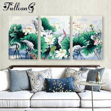 FULLCANG 5d diy diamond embroidery sale abstract lotus diamond painting triptych full square round drill flowers decor FC2013 2024 - buy cheap