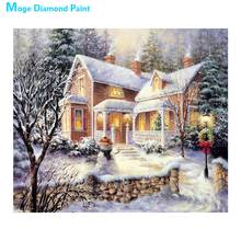 Paisagem de neve em natal e inverno, pintura com diamantes em ponto de cruz, bordado mosaico decorativo para casa diy 5d 2024 - compre barato