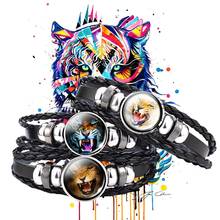 2020 Модный Цветной кожаный браслет с изображением тигра черного цвета, стеклянный кабошон, браслет ручной работы, ювелирные изделия, подарки 2024 - купить недорого