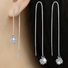 Simple Fashion 925 Sterling Silver Dazzling Cube Love Window Zircon Sugar Drop Earrings Box Chain Long Tassel Ear Line Earrings 2024 - buy cheap