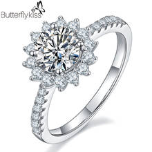BK 1ct Муассанит кольцо из чистого золота 585 4 зубец кольца с бриллиантами классический Стиль подсолнечника Форма обручальное кольцо ювелирные украшения для женщин 2024 - купить недорого