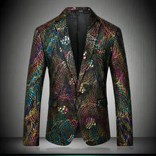 Slim Fit Fancy 2021 Blazers For Men Peacock Floral Design Stage Costumes For Singers Prom Blazers Mens Paisley Suit Jacket 8679 2024 - buy cheap