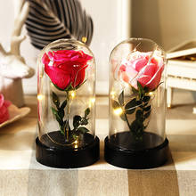 Lámpara de escritorio de florero de cristal con forma de rosa Artificial, luz LED romántica, regalo de cumpleaños para el Día de San Valentín, decoración de boda 2024 - compra barato