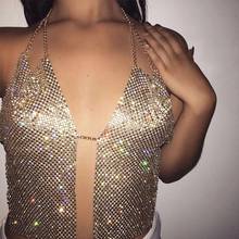 2022 Rhinestones Bar Top Body Chains Crystal Sequins Nightclub Rave Dance Belly Dancing Crop Top Fashion Festival Party Clubwear 2024 - buy cheap