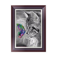 Cuadro de gato y flor con diamantes 5D, punto de cruz, mosaico cuadrado, bordado de diamantes, patrones de costura, pinturas de diamantes de imitación 2024 - compra barato