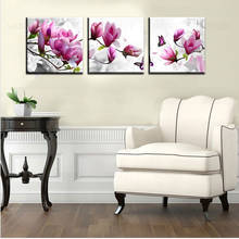 Impresiones en HD en lienzo para decoración del hogar, marco de 3 piezas, arte de pared, flor de tulipán púrpura y rosa, pinturas de mariposas para sala de estar 2024 - compra barato