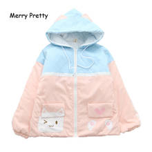 MERRY PRETTY Women's Cartoon Print Harajuku Cotton Coat Patchwork Coat Jackets 2020 Winter Long Sleeve Hooded Warm Parka Coat 2024 - buy cheap