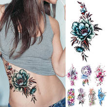 Tatuagem adesiva temporária feminina, tatuagens flash de unicórnio rosa azul, flores, pássaro, lótus, arte corporal, braço, manga falsa 2024 - compre barato