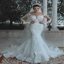 Luxury Arabic Mermaid Wedding Dresses With Long Sleeves Vintage Crochet Lace Boho Wedding Dress Beaded Appliques Country Bride 2024 - buy cheap