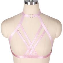 Original Design Pink Harness Bra Kawaii Hollow Out Chest Bondage Body Cage Pastel Gothic Body Harness Belt Womens Festival Rave 2024 - buy cheap