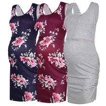 TELOTUNY Mamãe Maternidade Floral Bodycon Impressão Ocasional Sem Mangas das Mulheres Parte Superior Do Tanque Vestido de Maternidade Na Altura Do Joelho Vestido de Gravidez 2024 - compre barato