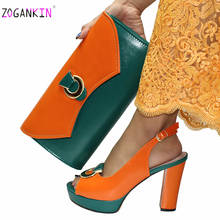 Итальянские женские туфли и сумочка оранжевого цвета, темно-зеленого цвета, женские офисные туфли и сумочка в нигерийском стиле 2024 - купить недорого