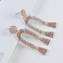 UJBOX Europe America Long Glitter Acrylic Resin Earrings Women Yellow Colored Sequin Geometric Drop Dangle Earrings Jewelry 2024 - buy cheap