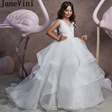 JaneVini 2020 Ball Gown Flower Girl White Dresses for Weddings Puffy Tulle Communion Dress Kids Children Beaded Lace Party Gowns 2024 - buy cheap