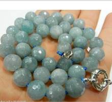 Free Shipping  Natural 10mm Faceted Round Aquamarine Gemstone Beads Necklac 2024 - buy cheap