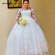 Lakshmigown-Vestidos de novia africanos blancos con mangas, vestido de novia musulmán de talla grande, vestido de novia de encaje, 2020 2024 - compra barato