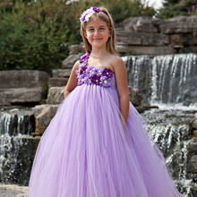 Vestido de tutú de flores púrpura para niñas, vestido de tul de una sola Correa con lazo para el pelo, traje de fiesta de boda para niños 2024 - compra barato
