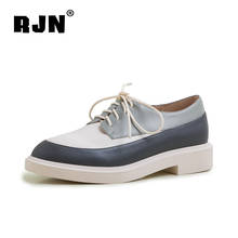 RJN-zapatos planos de piel auténtica para mujer, calzado informal de punta redonda con cordones, colores mixtos, para ocio, hechos a mano, RO698 2024 - compra barato