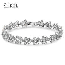 ZAKOL-pulsera de circonia cúbica para mujer, brazalete de cristal con diseño de flores y hojas, a la moda, para elegante vestido de novia, bisutería femenina, regalos de Navidad, FSBP2102 2024 - compra barato