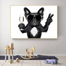 Baby Room Canvas Painting on the Wall Animal Posters and Prints A Bulldog Drinking with Sunglasses Picture for Kids Room Decor 2024 - buy cheap