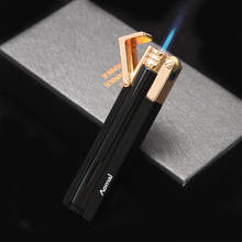 Ultra Thin Jet Torch Lighter Butane Gas Turbo Lighter Windproof Metal Cigar Pipe Lighter Long Stripe Transparent Fuel Tank Gift 2024 - buy cheap