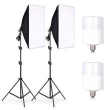 Kit de iluminação profissional estúdio fotografia equipamento contínuo com 2 pces 20w 6500k e27 soquete luz e 50x70 cm softbox 2024 - compre barato