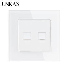 UNKAS White Luxury Crystal Glass Panel 1 Gang RJ11 Telephone With RJ45 Internet Jack CAT6 Connector Computer Outlet Socket 2024 - buy cheap