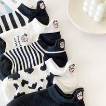 Calcetines tobilleros con estampado de dibujos animados para mujer, calcetín de algodón con estampado de animales de vaca, rayas blancas, estilo kawaii, harajuku, kobieta 2024 - compra barato