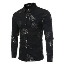 Mens Casual Button Down Dress Shirts Camisa Masculina 2022 Fashion Black Rose Floral Shirt Men Business Social Long Sleeve Shirt 2024 - buy cheap