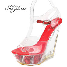 Shuzumiao-Sandalias de tacón alto de 14cm para mujer, zapatos de fiesta de PVC, transparentes, rosas, con plataforma 2024 - compra barato