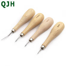 New leather diy manual awl hole puncher four optional suture reaming tools leather hole tool wooden handle awl 2024 - buy cheap