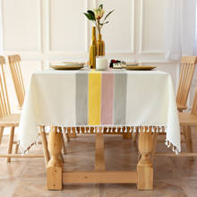 Toalha de mesa de jantar de casamento retangular grossa com tassel à prova doilágua toalha de mesa de linho decorativa xadrez com tassel 2024 - compre barato