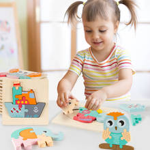 Quebra-cabeças de madeira 3d, brinquedo educativo para crianças, inteligência dos desenhos animados, quebra-cabeças montessori 2024 - compre barato