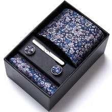 Wholesale Beautiful Custom Gift Box For Business Group Wedding 7.5 cm Dark Green Silk Men Tie Hanky Cufflinks Tie Clip Set 2024 - buy cheap