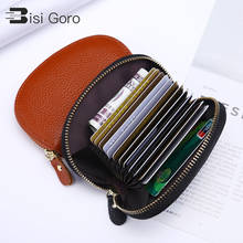 BISO GORO Genuine Leather Credit ID Card Holder Zipper Pocket Coin Purse Mini Business Women Unisex Card Case Zipper Coin Purses 2024 - buy cheap