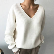 2020 Woman Sweater Autumn Winter Bottoming Pullover Sweater Tops For Womens V-neck Loose Sweater Solid Color Tops Mujer Suéteres 2024 - buy cheap