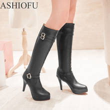 ASHIOFU New Women Knee Boots Buckles Deco Sexy Plaftorm Winter Boots Fashion Party Prom High Heel Boots Shoes 2024 - buy cheap