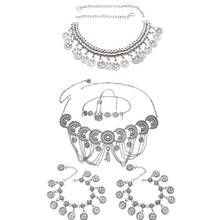 Indian Coin Tassel Jewelry Sets Vintage Silver Color Statement Belly Chains Coin Bracelet Headbands Necklace Afghan Tribal Gypsy 2024 - buy cheap