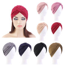 Gorro plisado de algodón para mujeres indias, pañuelo elástico para la cabeza, para quimio, pérdida de cabello, cáncer, gorro árabe 2024 - compra barato