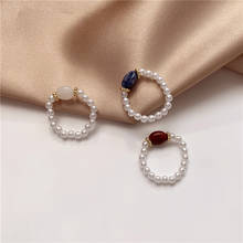 Винтажные жемчужные кольца для женщин и девочек, элегантные свадебные украшения, синий, красный, белый цвет, камень, ювелирные изделия, женский подарок на помолвку 2024 - купить недорого