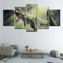 Arte de pared Modular para decoración del hogar, pintura en lienzo de dinosaurio, póster de bosque, moderno, HD, 5 paneles 2024 - compra barato
