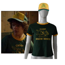 Stranger Things Season 3 Cosplay costumes T-Shirt / Baseball Hat Dustin Hat Green T-shirt Halloween Carnival Purim Party Adults 2024 - buy cheap