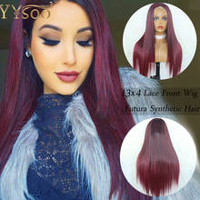 YYsoo Длинные прямые красные смешанные Черные 13x6 Futura синтетические кружевные передние парики, естественные волосы, японская бесклеевая выделка парика для женщин 2024 - купить недорого