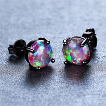 8MM Round Purple Opal Stone Earrings Vintage Black Gold Stud Earrings For Women Fashion Jewelry Female Antique Wedding Earrings 2024 - buy cheap
