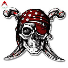 Aliauto-pegatina reflectante de PVC para el asiento de la motocicleta, calcomanías Retro con diseño de calavera pirata, Jolly Rogers, 12cm x 10cm 2024 - compra barato