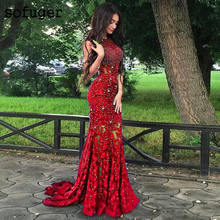 Bling Red Cryatals Lace Mermaid Evening Dresses Prom Africal Saudi Arabic Special Occasion Evening Formal Prom Party Gown 2024 - buy cheap