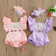 2021 New Summer Baby Rompers Girls Princess Rompers Embroidery Pearl Flower Romper Jumpsuits+Headband 2024 - buy cheap