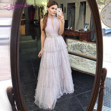 Dubai A-Line Evening Dresses for Women 2020 High Neck Crystal Tulle Tiered Layers Graduation Formal Engagement Party Gowns 2024 - buy cheap