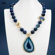 GG Jewelry-collar de ágata Natural para mujer, forma redonda facetada, cianita ovalada, flor blanca, perla, ágata azul, rebanada colgante 2024 - compra barato